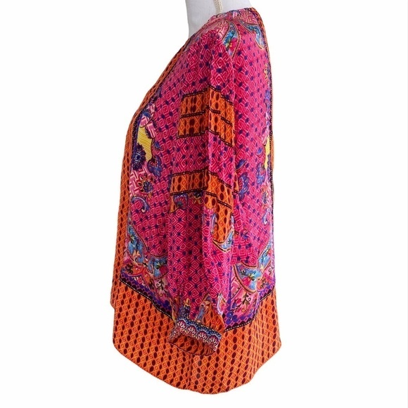 Anthropologie Bhanuni by Jyoti Beaded Emilia Peasant Blouse Medium Boho Bright - Picture 3 of 12